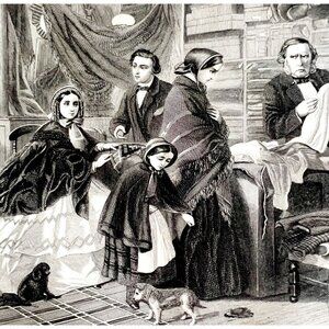 Ruinous Prices At Dry Cleaners Steel Engraving 1859 Victorian Family Art DWY5E